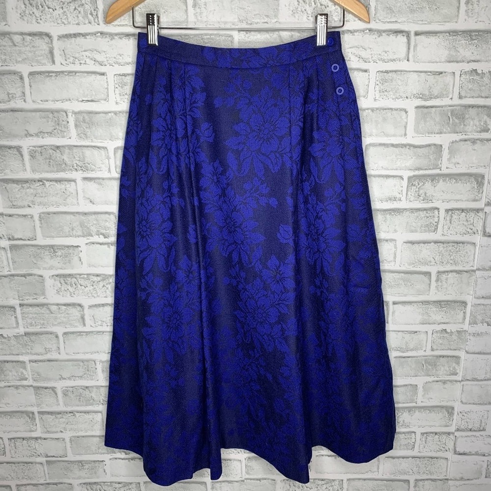 Jaeger Midi Vintage Pleated Floral Wool Skirt